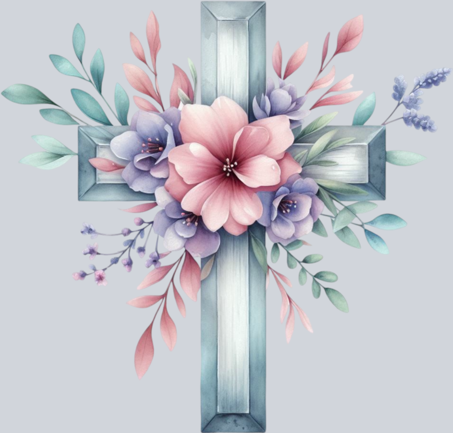Blue Cross with Pink Flowers