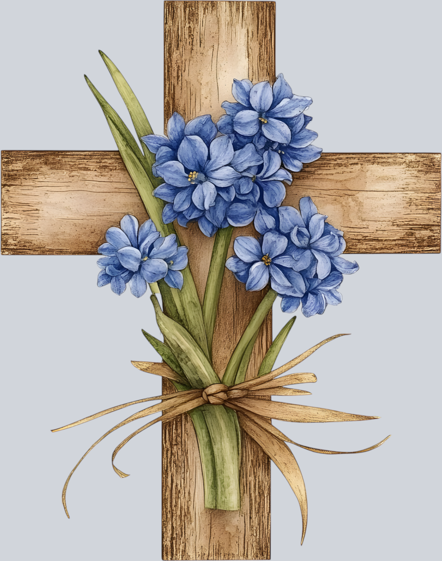 Wooden cross Blue Flowers