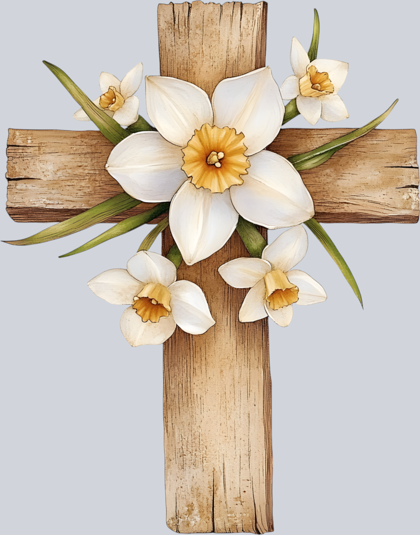 Wooden Cross White centered flowers