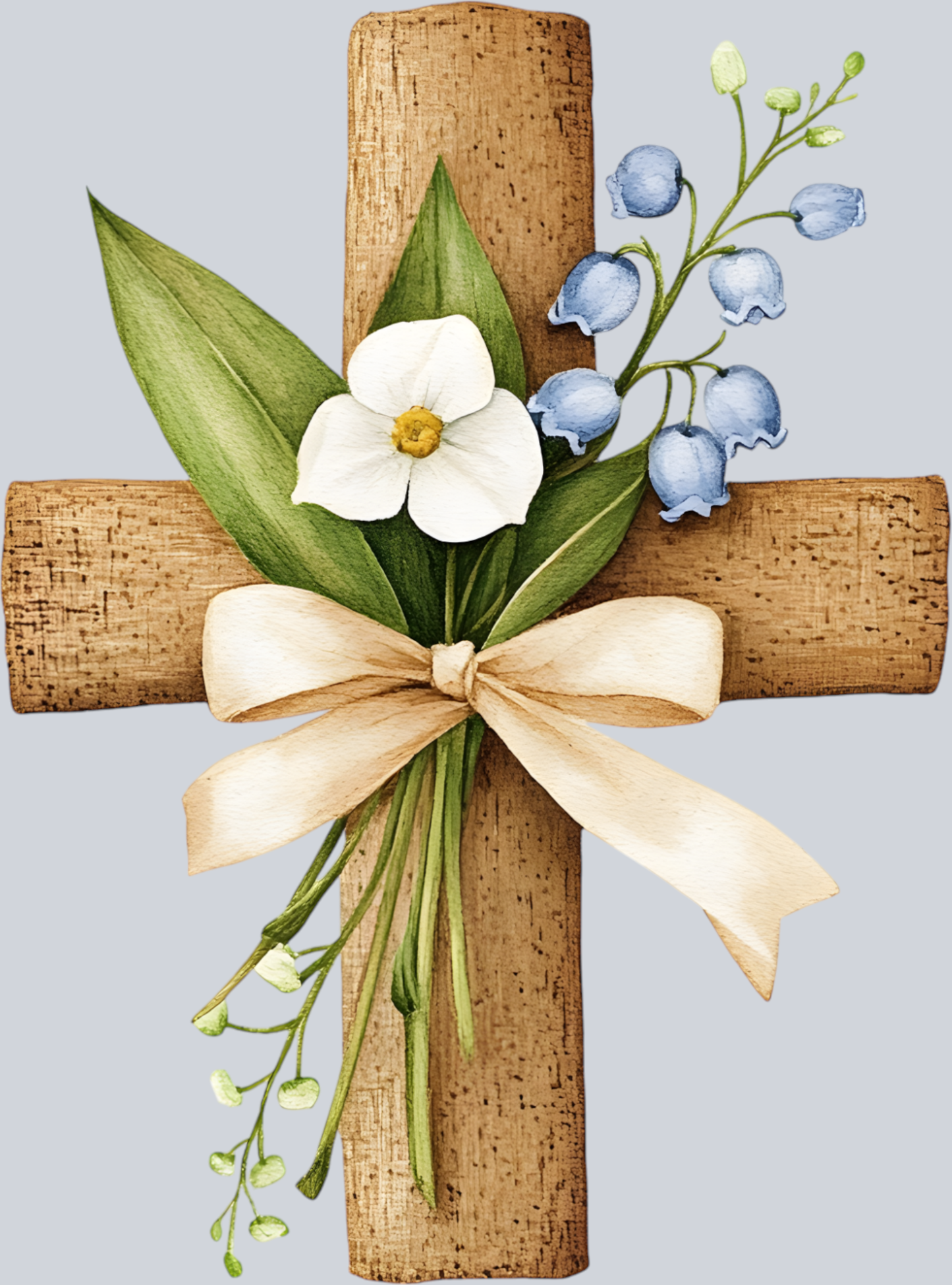 Wooden Cross Flower with bow