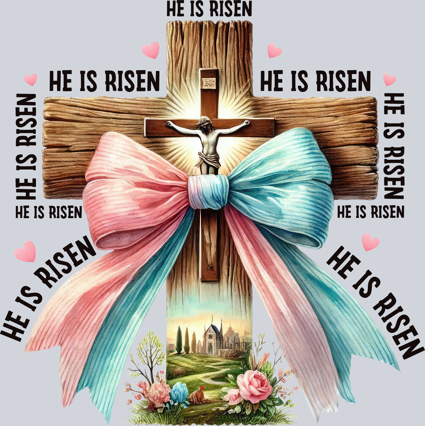He Is Risen Pink and Blue Cross