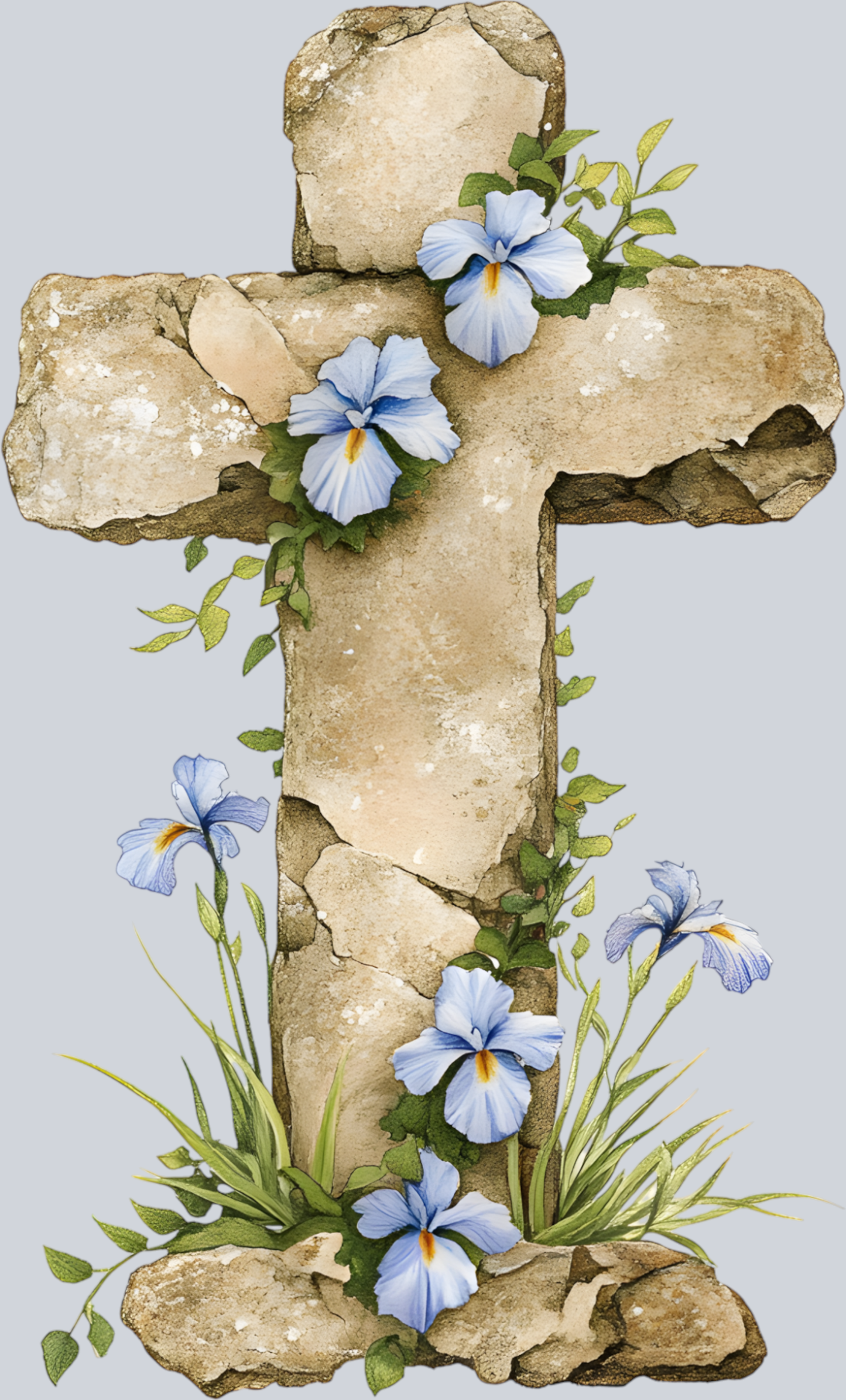 Wooden Cross with blue flowers