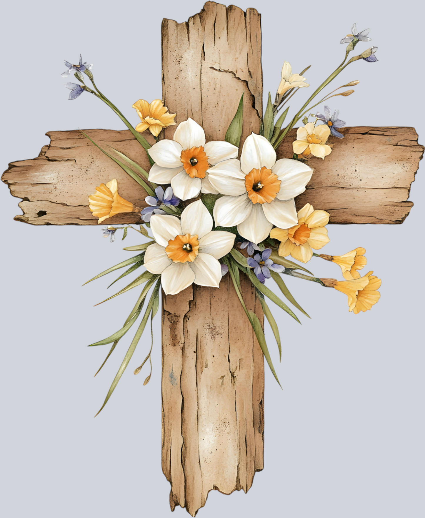 Wooden Cross White and Yellow flowers