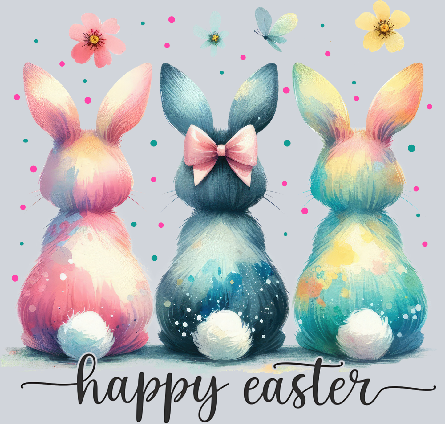 Three Bunnies Colorful Easter