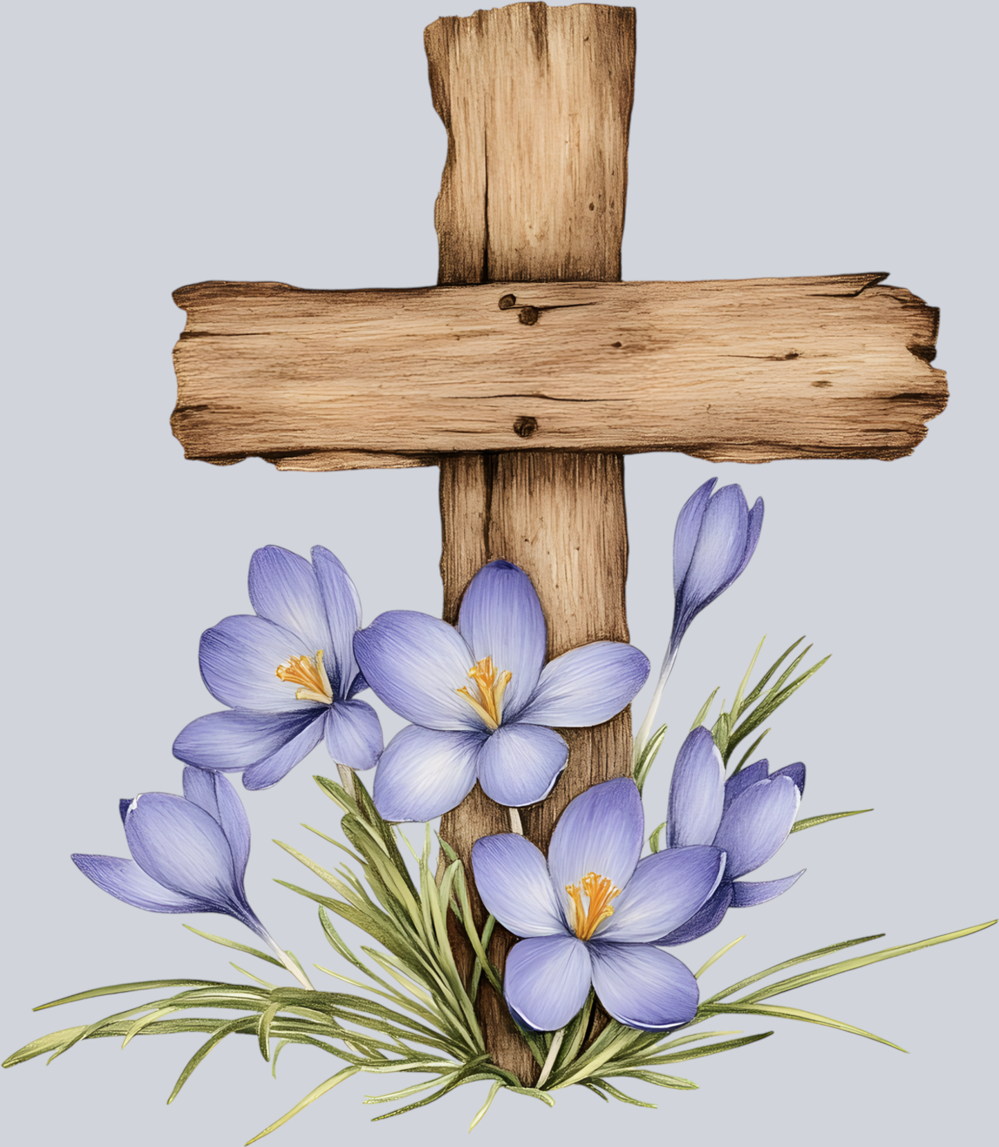 Wooden cross planted flowers